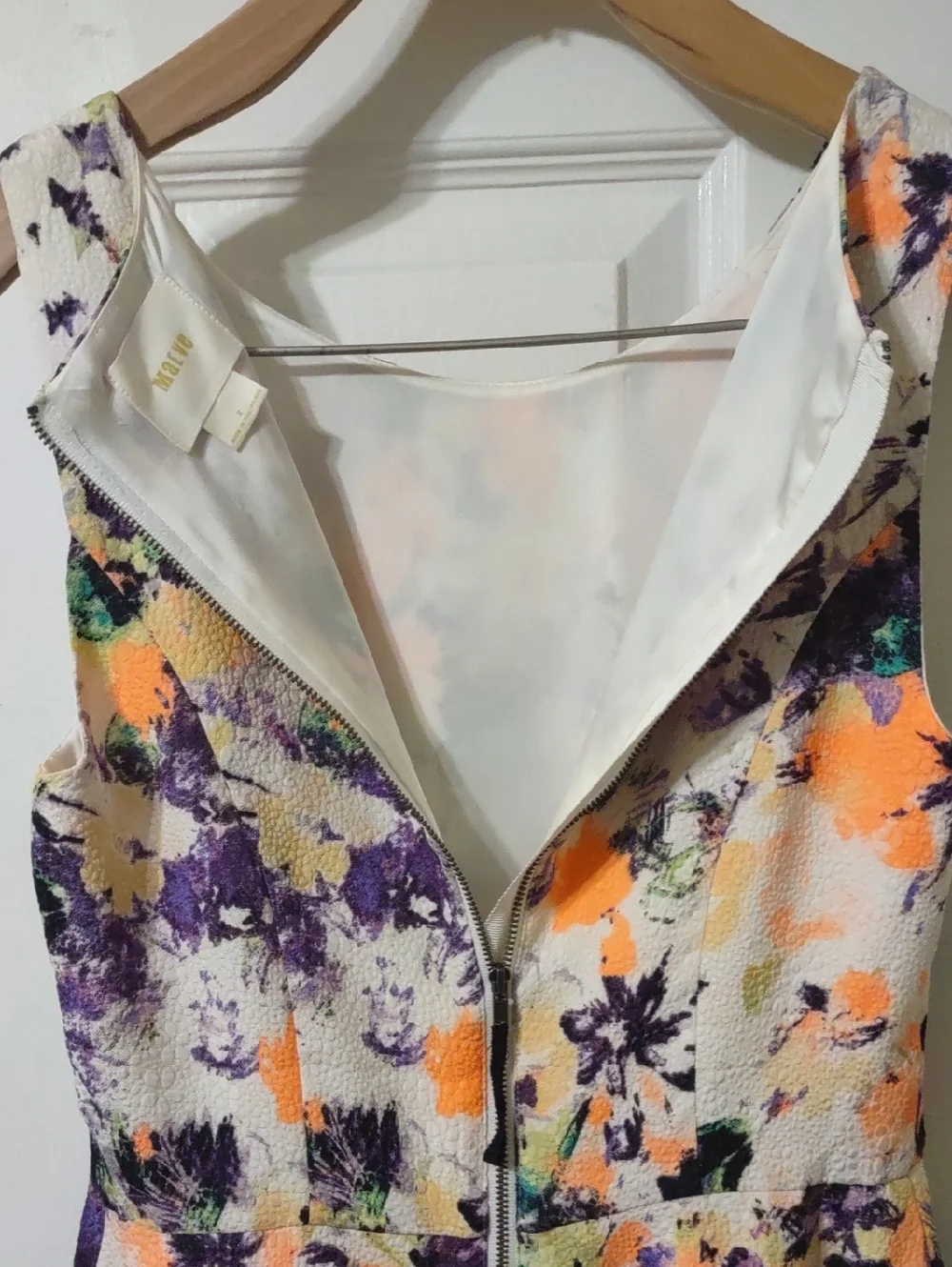 Maeve anthropology Cream Dress with Orange, Purple & Green Floral Print Size 2.